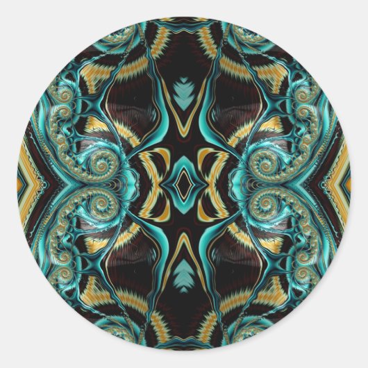 Sticker Rond ~ Nuances de vert noir or jaune fractal ~ (Devant)