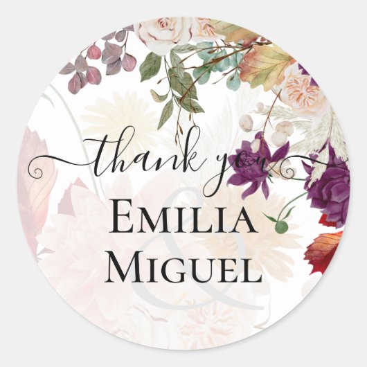 Sticker Rond NUESTRA BODA Plum Fall Floral Mariage espagnol (Devant)