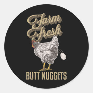 Sticker Rond Nuggets de fesse frais de la ferme Drôle de poulet