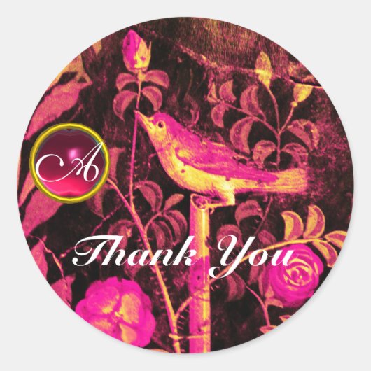 Sticker Rond NUIT AVEC ROSE MONOGRAM rose Jaune Noir (Devant)