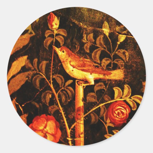 Sticker Rond NUIT AVEC ROSE Rouge Jaune Noir (Devant)