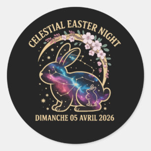 Sticker Rond Nuit de Pâques céleste 2026 Lapin de la constellat