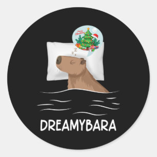 Sticker Rond Nuit de sommeil Capybara Noël Rodent Rêve de Noël