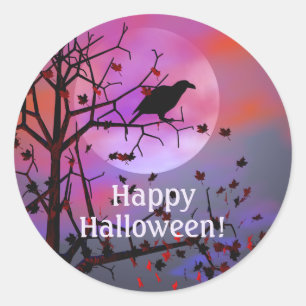 Sticker Rond Nuit du Corbeau d'Halloween