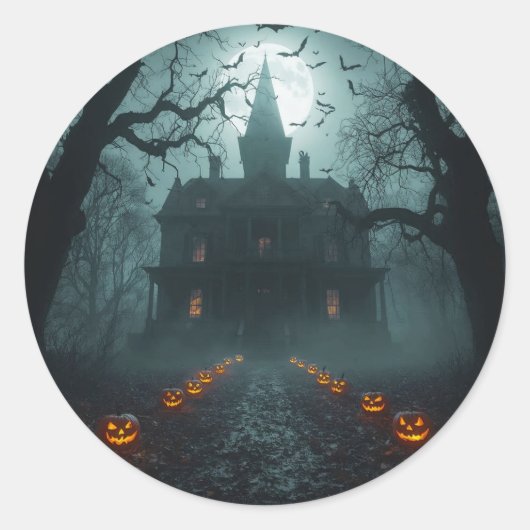 Sticker Rond Nuit éffrayante avec Jack-o'Lanterns (Devant)