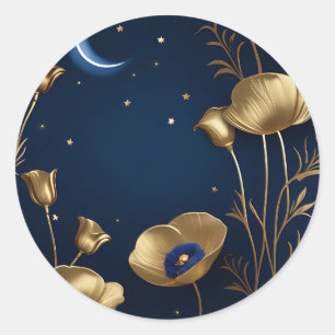 Sticker Rond Nuit étoilée avec Gold Crescent Moon