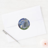 Sticker Rond Nuit étoilée - chat bleu russe 2 (Enveloppe)