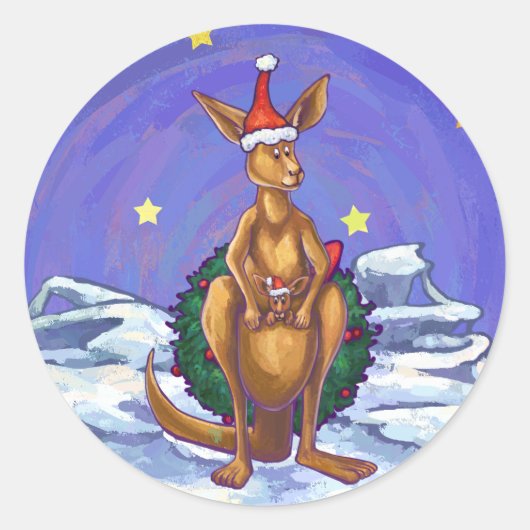Sticker Rond Nuit étoilée de Noël Kangaroo (Devant)