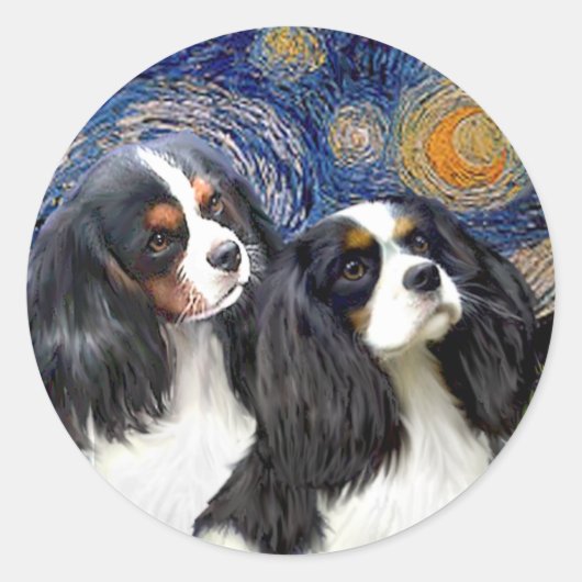 Sticker Rond Nuit étoilée - Deux Cavaliers Tri couleur Cavalier (Devant)