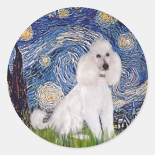 Sticker Rond Nuit étoilée - Poodle blanc standard (C)