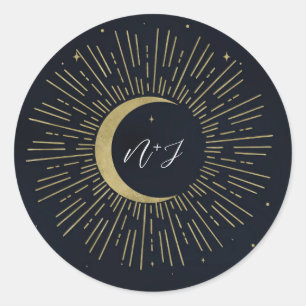 Sticker Rond Nuit Étoiles d'Or Soleil Éclaté Céleste Lune Maria