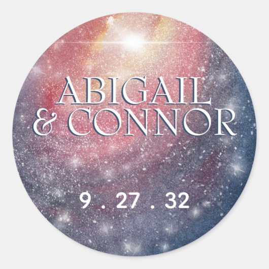 Sticker Rond Nuit moderne Sky Galaxy Blue Purple Red Names (Devant)