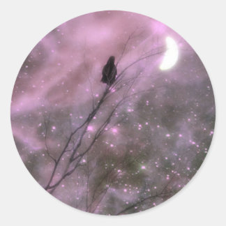 Sticker Rond Nuit rose étoilée