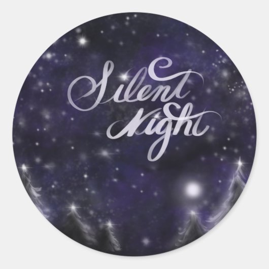 Sticker Rond Nuit silencieuse - romantique Fête de neige (Devant)