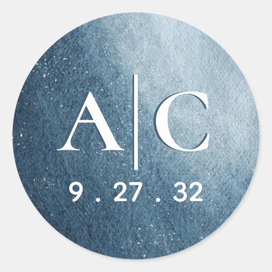 Sticker Rond Nuit Sky Stars Marine Blue White Initiales (Devant)