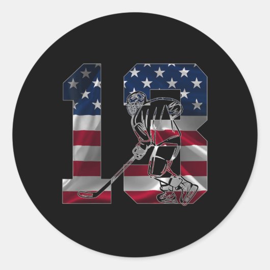 Sticker Rond Number 13 Years Ice Hockey 13th Birthday (Devant)