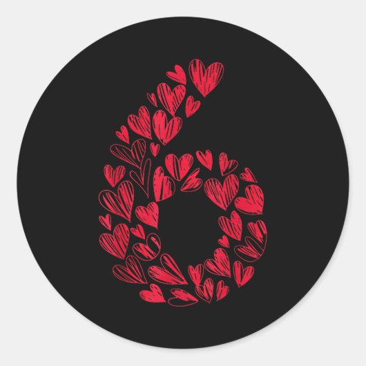 Sticker Rond Number 6 - Cute Six Seven Hearts Matching 67 Valen (Devant)