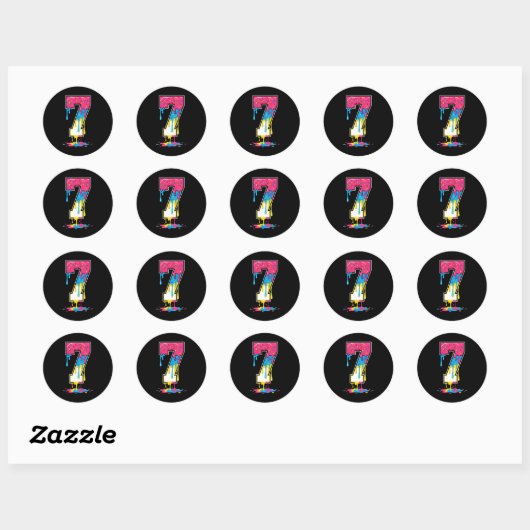 Sticker Rond Number 7 Team Srts Ice Cream Drip Matching Varsity (Feuille)