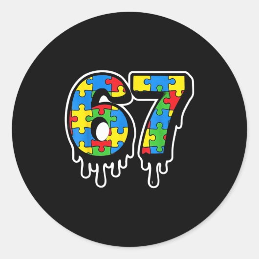 Sticker Rond Number Autism Seven Drip Six 67 Life (Devant)