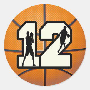 Sticker Rond Numéro 12 Basketball et joueurs