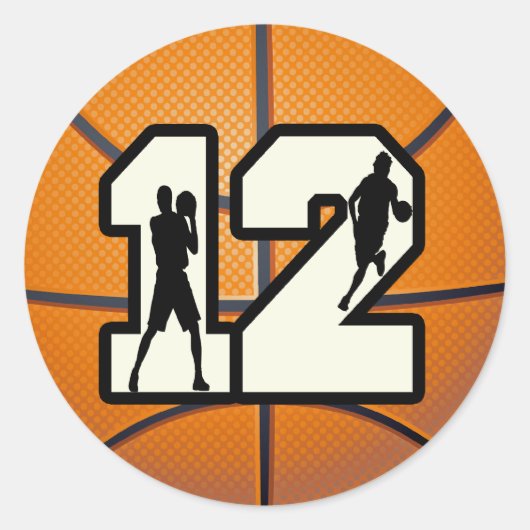 Sticker Rond Numéro 12 Basketball et joueurs (Devant)