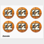 Sticker Rond Numéro 12 Basketball et joueurs (Feuille)