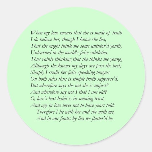 Sticker Rond Numéro 138 de Sonnet par William Shakespeare (Devant)