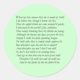 Sticker Rond Numéro 138 de Sonnet par William Shakespeare
