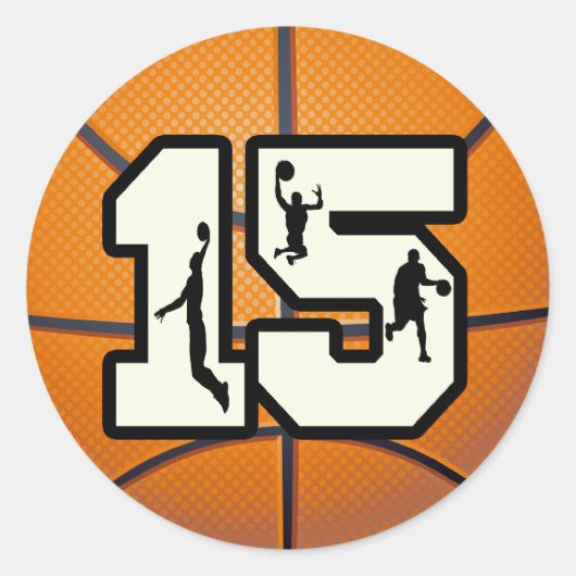 Sticker Rond Numéro 15 Basketball et joueurs (Devant)