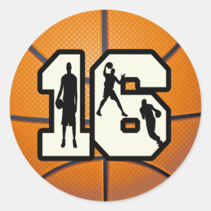 Sticker Rond Numéro 16 Basketball et joueurs
