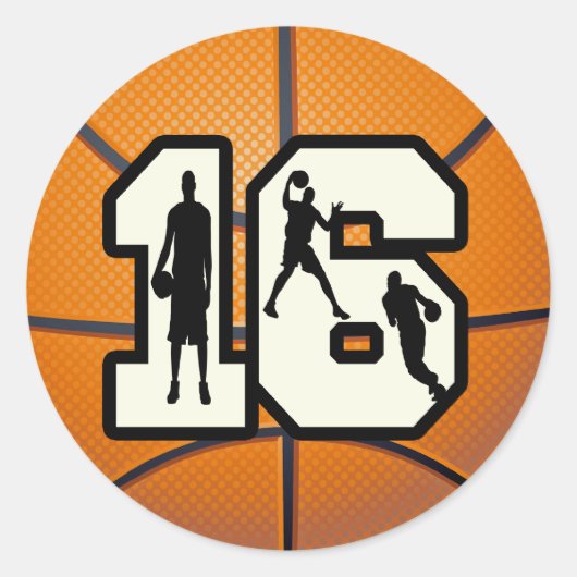 Sticker Rond Numéro 16 Basketball et joueurs (Devant)