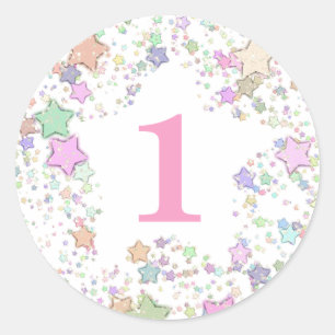 Sticker Rond Numéro 1 Un premier anniversaire Pastel Stars