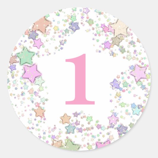 Sticker Rond Numéro 1 Un premier anniversaire Pastel Stars (Devant)
