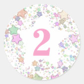 Sticker Rond Numéro 2 Deux Filles 2e Anniversaire Pastel Stars (Devant)