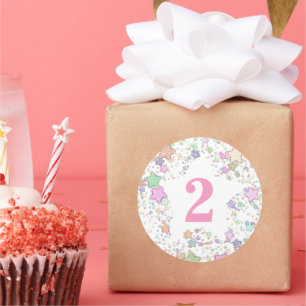 Sticker Rond Numéro 2 Deux Filles 2e Anniversaire Pastel Stars