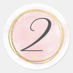 Sticker Rond Numéro 2 Deux Monogram Blush Rose Aquarelle Or