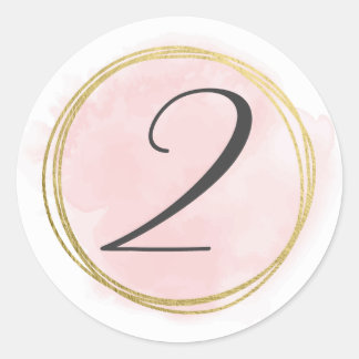 Sticker Rond Numéro 2 Deux Monogrammes Blush Aquarelle Rose Or