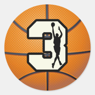 Sticker Rond Numéro 3 Basketball et joueur