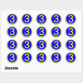 Sticker Rond numéro 3 dans un cercle, arrière - plan bleu (Feuille)