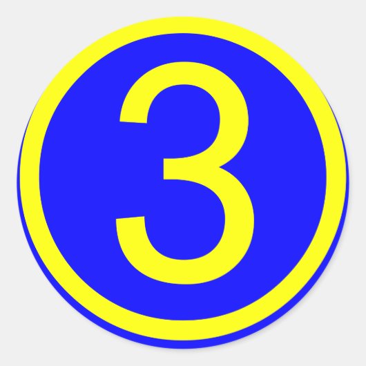 Sticker Rond numéro 3 dans un cercle, arrière - plan bleu (Devant)