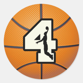 Sticker Rond Numéro 4 Basketball et joueur