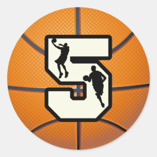 Sticker Rond Numéro 5 Basketball et joueur