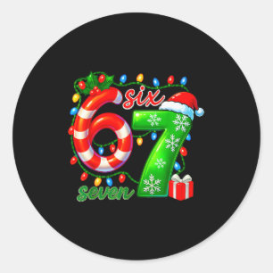 Sticker Rond Numéro 67 Mème Rétro Père Noël 6 7 Fête Six Sept C