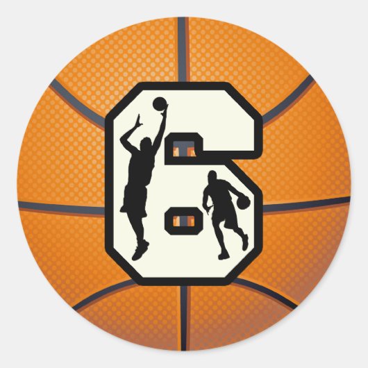 Sticker Rond Numéro 6 Basketball et joueurs (Devant)