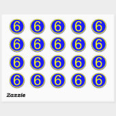 Sticker Rond numéro 6 dans un cercle, arrière - plan bleu (Feuille)