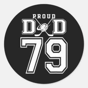 Sticker Rond Numéro 79 Papa de hockey personnalisé fier pour