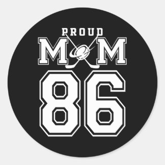 Sticker Rond Numéro 86 Personnalisé Fier Hockey Maman Personnal