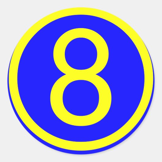 Sticker Rond numéro 8 dans un cercle, arrière - plan bleu (Devant)