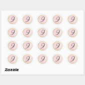 Sticker Rond Numéro 9 Monogramme Rose Pâle Aquarelle Or (Feuille)