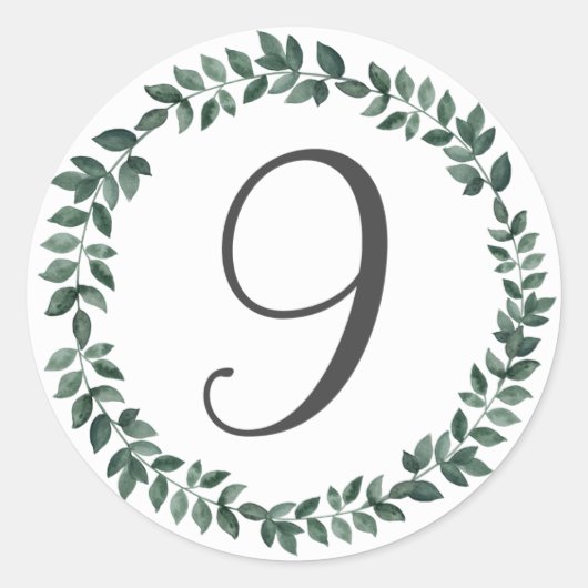 Sticker Rond Numéro 9 Neuf Monogramme Couronne Botanique Minima (Devant)